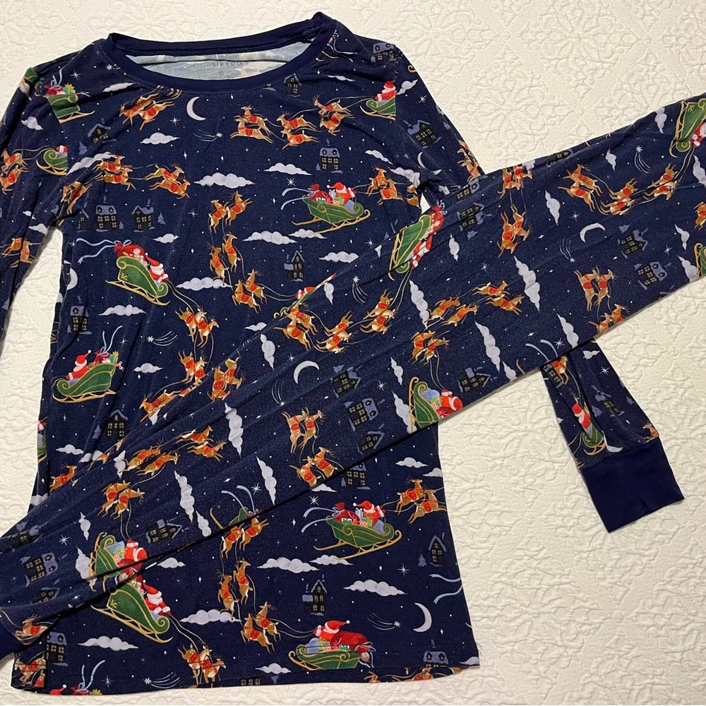 Little Sleepies Size 16 Navy Santa Holiday Pajama Set